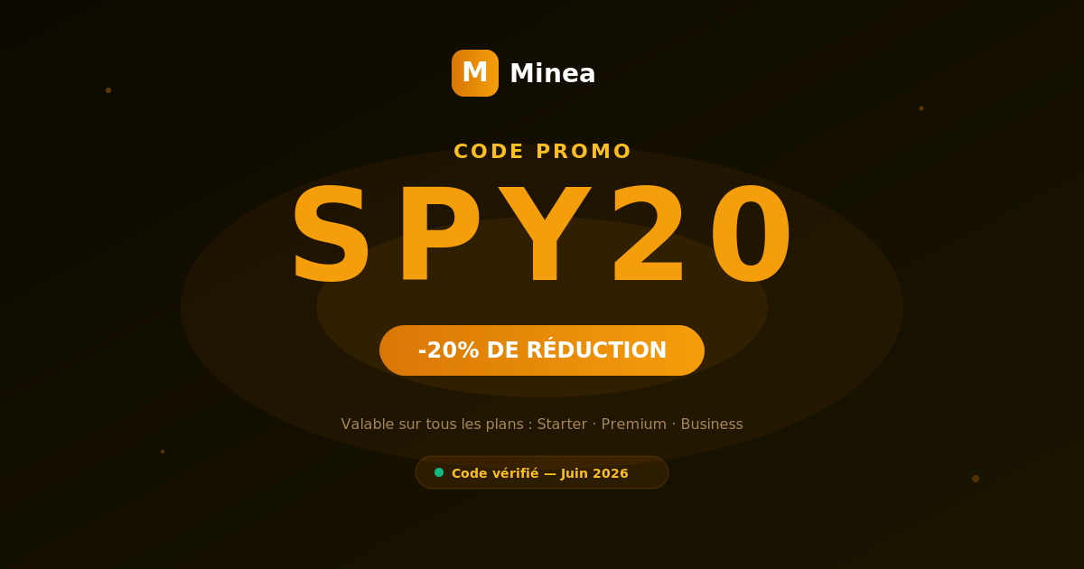 Code promo Minea SPY20 -20% de réduction sur tous les plans Starter Premium et Business
